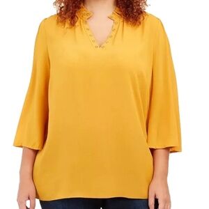 MICHAEL Michael Kors Women's Gold Bell Sleeve Grommet Trim Tunic Top Plus Size